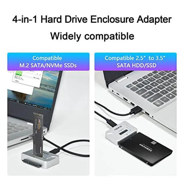 Alt view image 2 of 5 - AOKO M.2 Docking Station, 4-in-1 NVMe to USB Reader Adapter with 2.5" /3.5" SATA Hard Drive Adapter for M.2 (M Key) NVMe / (B+M Key) SATA-Based SSD and SATA III Drives