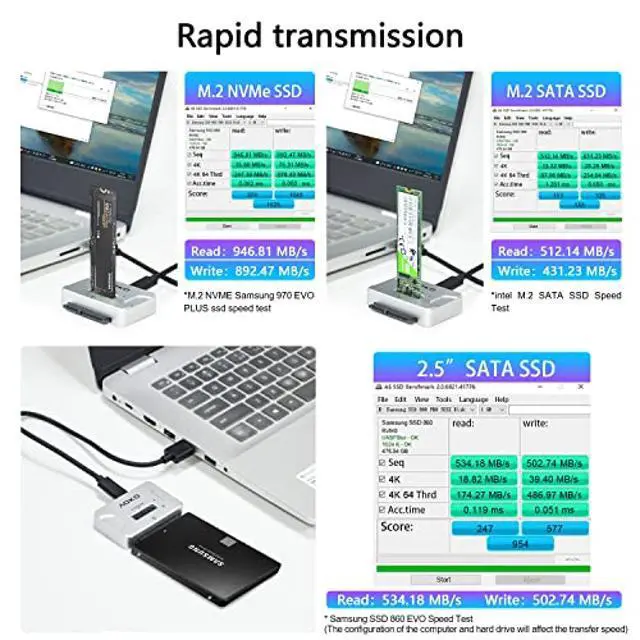 Alt view image 4 of 5 - AOKO M.2 Docking Station, 4-in-1 NVMe to USB Reader Adapter with 2.5" /3.5" SATA Hard Drive Adapter for M.2 (M Key) NVMe / (B+M Key) SATA-Based SSD and SATA III Drives