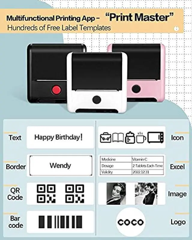 Alt view image 4 of 5 - M200 Bluetooth Label Maker, Mini Label Maker Bluetooth Compatible with iOS & Android System, Portable Printer Label Maker with One Roll 40x30mm Thermal Labels, 230PCS/Roll