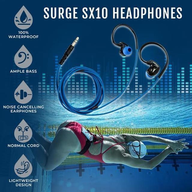 H2O Audio Surge SX10 Headphones, Waterproof IPX8, Normal Cord, in