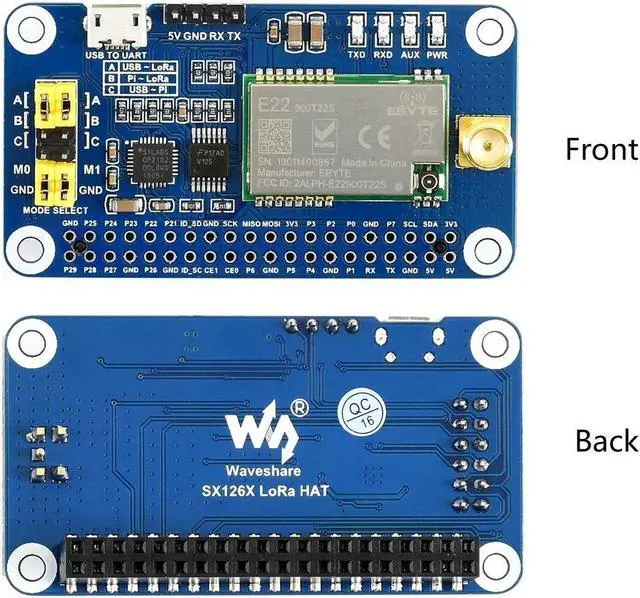 Alt view image 2 of 5 - SX1262 LoRa HAT for Raspberry Pi Series Boards 915MHz Frequency Band,Support Data Transmission up to 5km,Wake on Radio,Wireless Config, Carrier Sensing, Communication Key