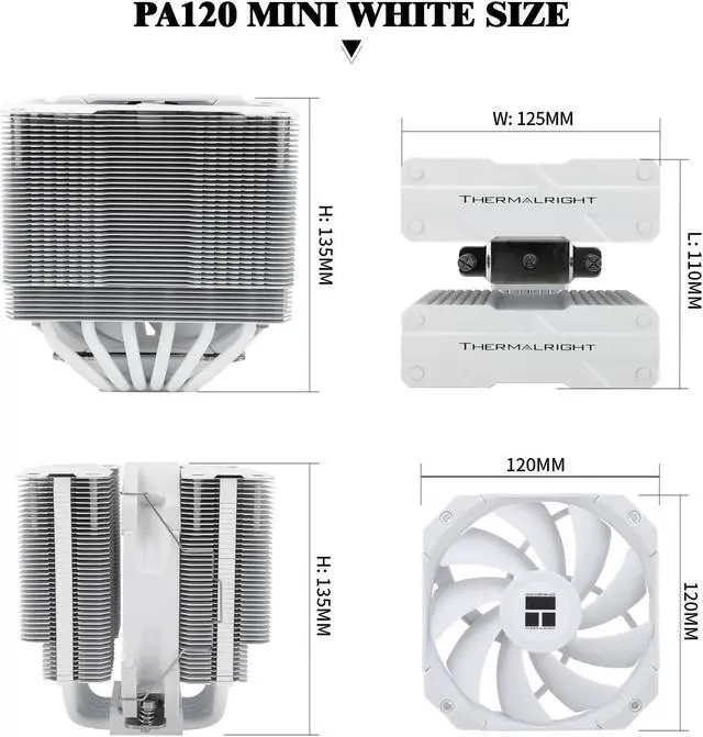 Alt view image 5 of 5 - Thermalright Peerless Assassin 120 Mini White CPU Air Cooler, 6 Heat Pipes Dual Towers Cooler, with TL-D12W PWM Fans, Desktop PC Cooler for Intel LGA 1851/1700/1150/1151/1200/2011,AMD:AM4/AM5