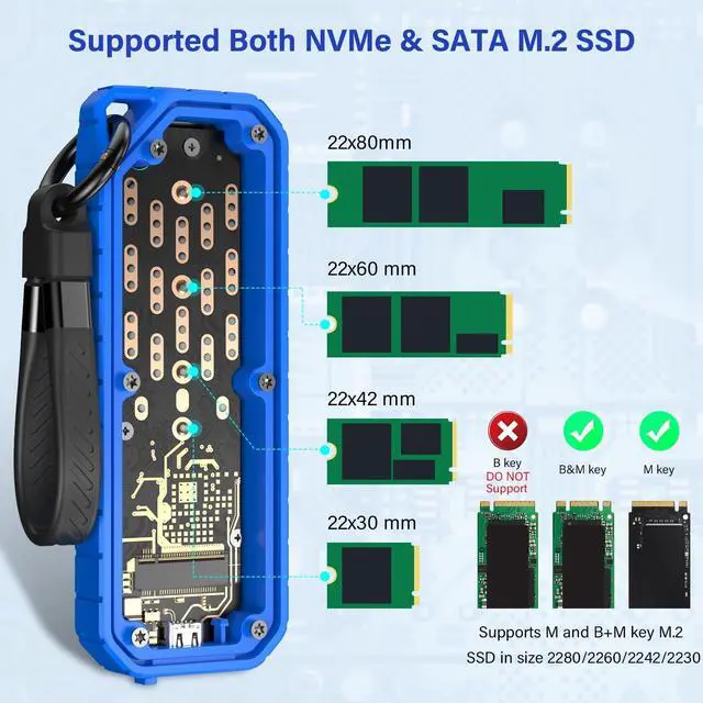 Alt view image 2 of 5 - AMZPILOT Zinc Alloy M.2 NVMe & SATA to USB C Enclosure, M.2 SSD to USB C Reader Adapter for M Key & B+M Key PCIe 3.0 NGFF, Water & Dust Resistant Case for 2280, 2260, 2242, 2230 SSDs