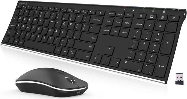 Main image of Arteck 2.4G Wireless Keyboard and Mouse Combo Stainless Steel Ultra Slim Full Size Keyboard Keyboard and Ergonomic Mice for Computer Desktop PC Laptop and Windows 10/8/7 Build in Rechargeable Battery
