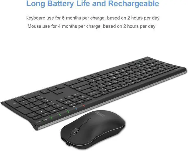 Alt view image 5 of 5 - Arteck 2.4G Wireless Keyboard and Mouse Combo Stainless Steel Ultra Slim Full Size Keyboard Keyboard and Ergonomic Mice for Computer Desktop PC Laptop and Windows 10/8/7 Build in Rechargeable Battery