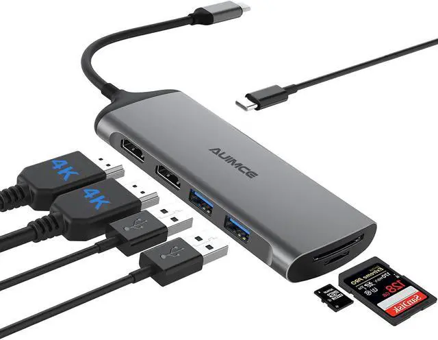 Main image of Dual HDMI Laptop Docking Station Dual Monitor, Universal USB C Dock Triple Display Adapter for MacBook Pro Air, Windows Type C Laptops