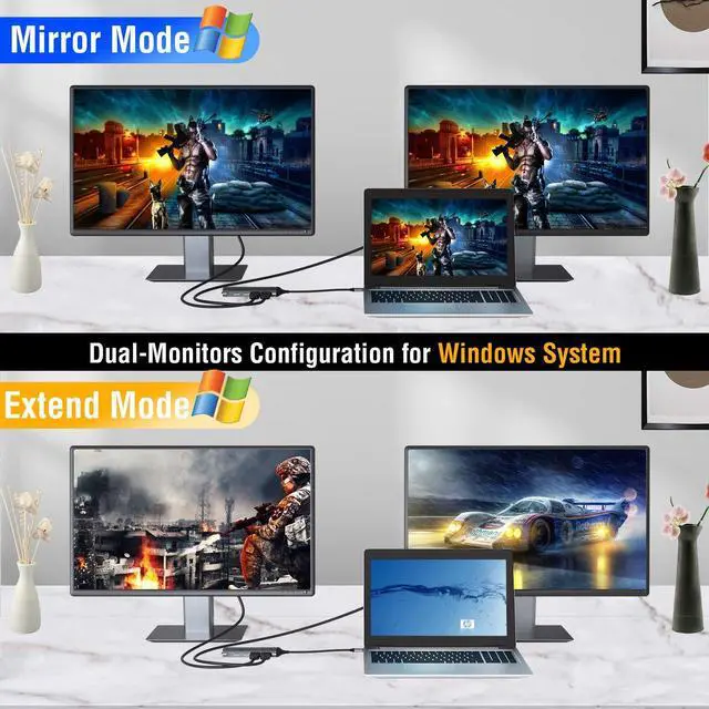 Alt view image 3 of 5 - Dual HDMI Laptop Docking Station Dual Monitor, Universal USB C Dock Triple Display Adapter for MacBook Pro Air, Windows Type C Laptops