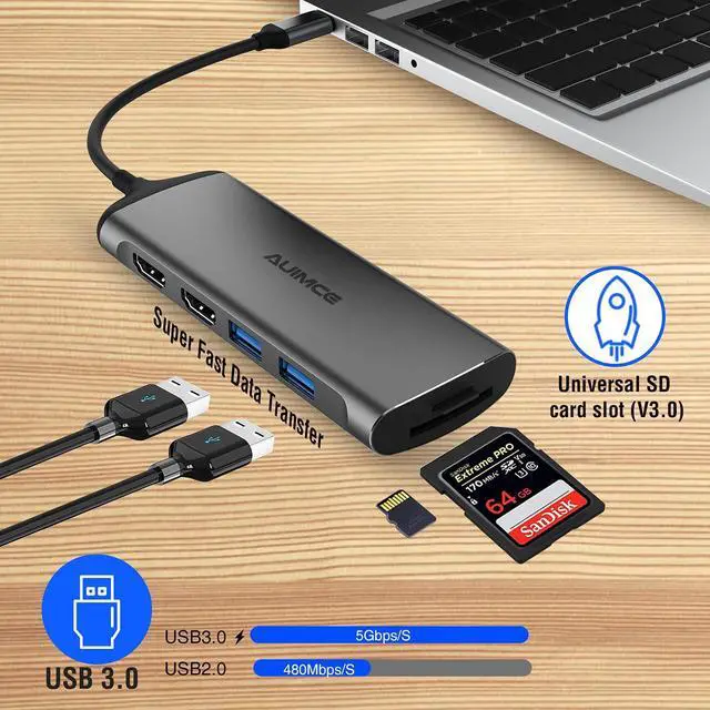 Alt view image 5 of 5 - Dual HDMI Laptop Docking Station Dual Monitor, Universal USB C Dock Triple Display Adapter for MacBook Pro Air, Windows Type C Laptops