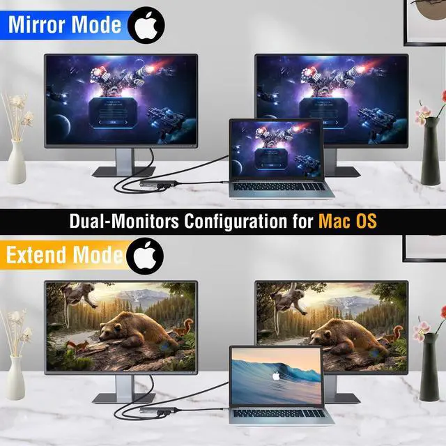Alt view image 4 of 5 - Dual HDMI Laptop Docking Station Dual Monitor, Universal USB C Dock Triple Display Adapter for MacBook Pro Air, Windows Type C Laptops