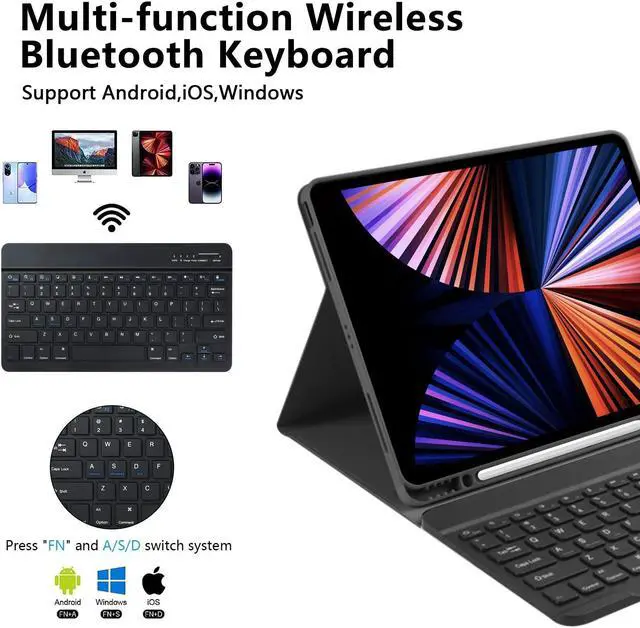 Alt view image 3 of 5 - Compatible for iPad Air 13 inch Case Keyboard for iPad Pro 12.9 inch Case with Keyboard Slim Smart for iPad Keyboard Compatible with iPad Pro 6th/5th/4th/3rd Wireless Detachable Pencil Holder Black