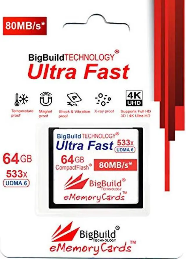 Alt view image 2 of 5 - eMemoryCards 64GB Ultra Fast 80MB/s CompactFlash Memory Card Compatible with Canon 10D/20D/30D/40D/50D/1D/1Ds/5D/5Ds/7D Mark I/II/III/IV, Nikon D, Olympus E, Sony Alpha, Leica S Cameras