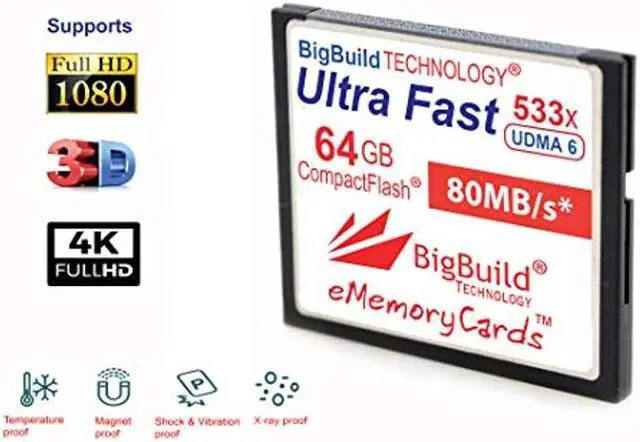 Alt view image 5 of 5 - eMemoryCards 64GB Ultra Fast 80MB/s CompactFlash Memory Card Compatible with Canon 10D/20D/30D/40D/50D/1D/1Ds/5D/5Ds/7D Mark I/II/III/IV, Nikon D, Olympus E, Sony Alpha, Leica S Cameras