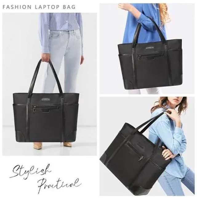 Alt view image 2 of 5 - Laptop Bag for Women,ChaseChic Waterproof Classic Teacher's Tote Bag 17.3in Computer Work Bags for Women with Luggage Strap(Black)