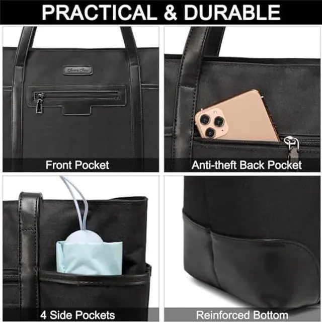Alt view image 5 of 5 - Laptop Bag for Women,ChaseChic Waterproof Classic Teacher's Tote Bag 17.3in Computer Work Bags for Women with Luggage Strap(Black)