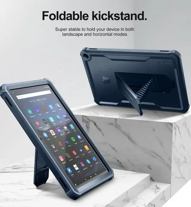Alt view image 4 of 5 - Dexnor Tablet Case for Amazon Fire HD 10 and 10 Plus 10.1" (Only Fit 11th Gen/2021 Release), [Built in Screen Protector & Kickstand] Heavy Duty Shockproof Full Body Protective Cover -Blue