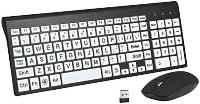 Main image of Full Size Large Print 2.4g Wireless Keyboard and Mouse with Oversized Print for Kids Visually Impaired Low Vision Individuals (Black)