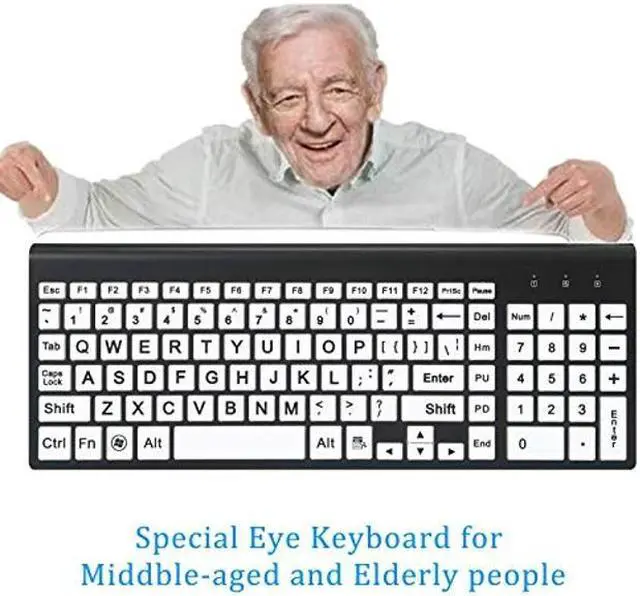 Alt view image 2 of 5 - Full Size Large Print 2.4g Wireless Keyboard and Mouse with Oversized Print for Kids Visually Impaired Low Vision Individuals (Black)