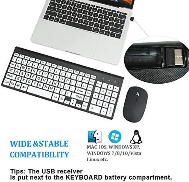 Alt view image 5 of 5 - Full Size Large Print 2.4g Wireless Keyboard and Mouse with Oversized Print for Kids Visually Impaired Low Vision Individuals (Black)