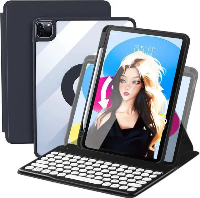 Main image of Keyboard Case for iPad 11 inch 2025(A16)/iPad 10 2022, Vertical Case with Pencil Holder, Magnetic Stand Rotating Detachable Keyboard with Clear Back (Black)
