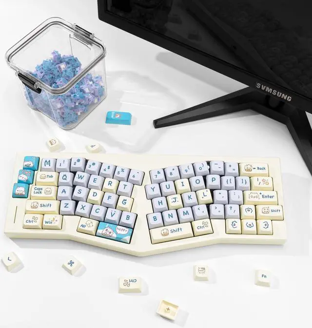 Alt view image 4 of 5 - 149 Keys Blue PBT Keycaps, XDA Keycaps Set Cute Keycaps 60 Percent, Dye-Sub Custom Keycaps, Round Kawaii keycaps Cat Keycaps for Mechanical Creamy Keyboard