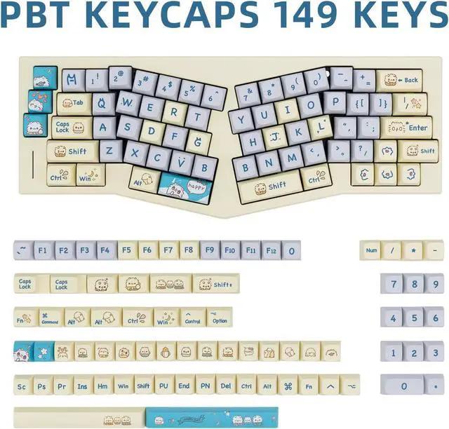 Alt view image 2 of 5 - 149 Keys Blue PBT Keycaps, XDA Keycaps Set Cute Keycaps 60 Percent, Dye-Sub Custom Keycaps, Round Kawaii keycaps Cat Keycaps for Mechanical Creamy Keyboard