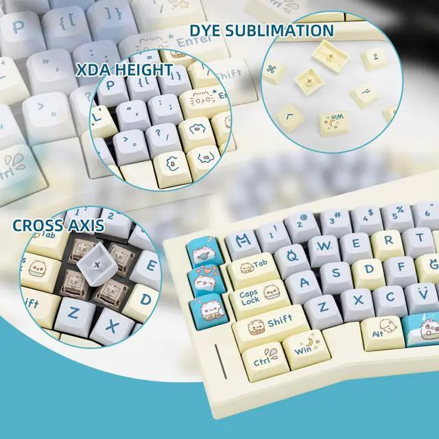 Alt view image 3 of 5 - 149 Keys Blue PBT Keycaps, XDA Keycaps Set Cute Keycaps 60 Percent, Dye-Sub Custom Keycaps, Round Kawaii keycaps Cat Keycaps for Mechanical Creamy Keyboard