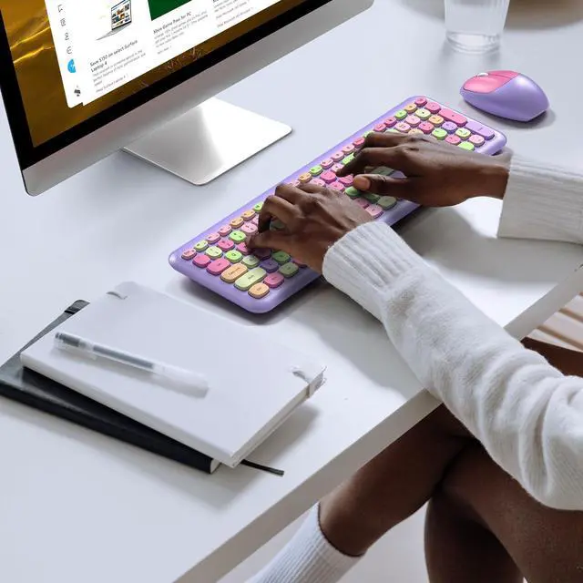 Alt view image 3 of 5 - KNOWSQT Wireless Keyboard and Mouse Combo, Pale Purple Full-Sized 2.4G Silent Keycap Colorful Keyboards, USB Dongle Plug Play, for Laptop, Windows, PC, Computer, Desktop