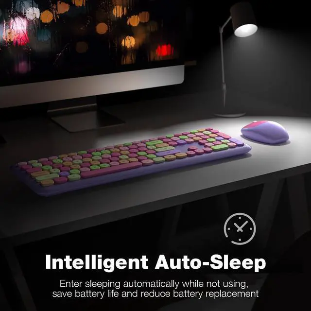 Alt view image 4 of 5 - KNOWSQT Wireless Keyboard and Mouse Combo, Pale Purple Full-Sized 2.4G Silent Keycap Colorful Keyboards, USB Dongle Plug Play, for Laptop, Windows, PC, Computer, Desktop