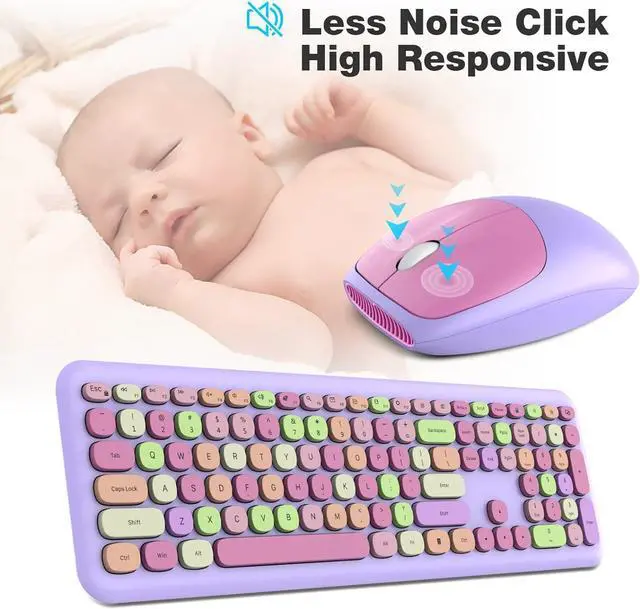 Alt view image 5 of 5 - KNOWSQT Wireless Keyboard and Mouse Combo, Pale Purple Full-Sized 2.4G Silent Keycap Colorful Keyboards, USB Dongle Plug Play, for Laptop, Windows, PC, Computer, Desktop