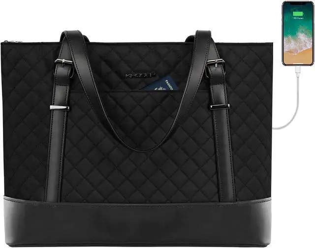 Main image of KROSER Laptop Tote Bag 15.6 Inch with USB Port, Large Work Tote Bag Computer Shoulder Bag for Women, Laptop Case for Office Business Travel(Quilted)