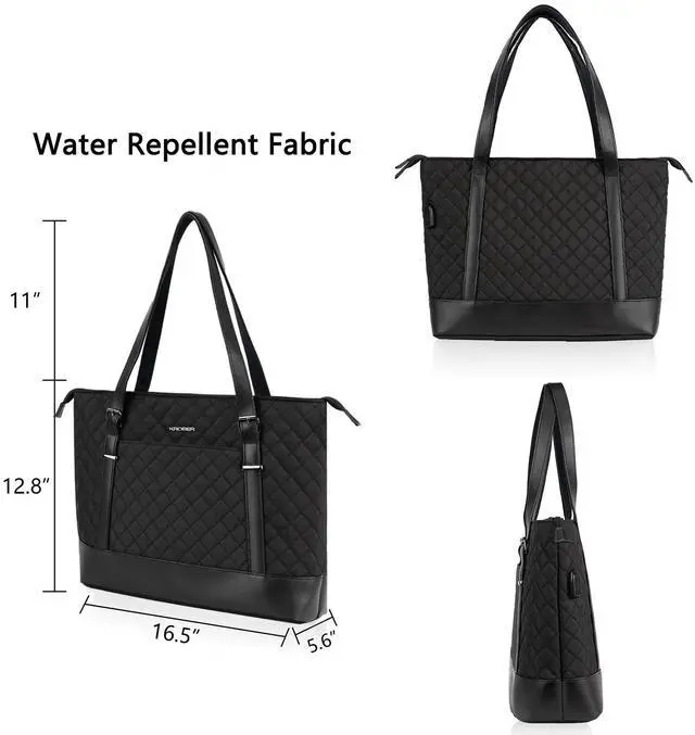 Alt view image 5 of 5 - KROSER Laptop Tote Bag 15.6 Inch with USB Port, Large Work Tote Bag Computer Shoulder Bag for Women, Laptop Case for Office Business Travel(Quilted)