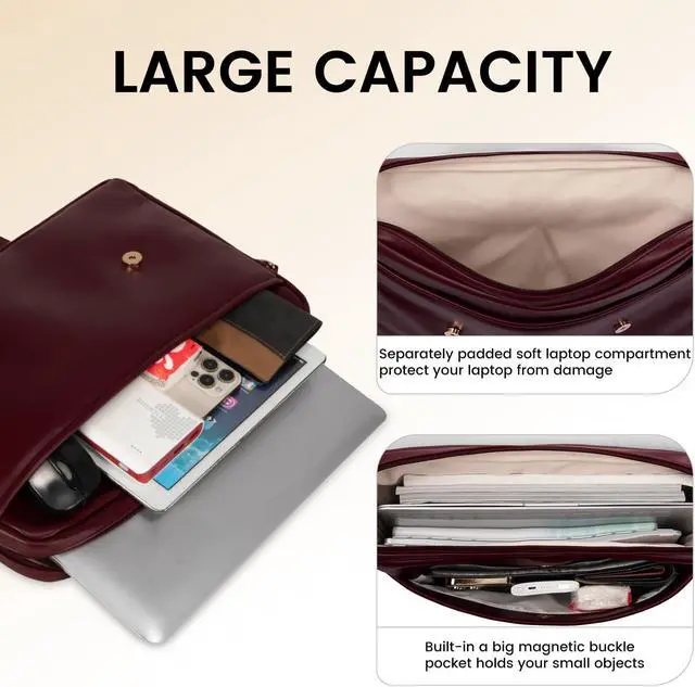 Alt view image 3 of 5 - LOVEVOOK Laptop Bag for Women 15.6 Inch Waterproof Leather Computer Briefcase Large Laptop Carrying Case for Business Casual or College