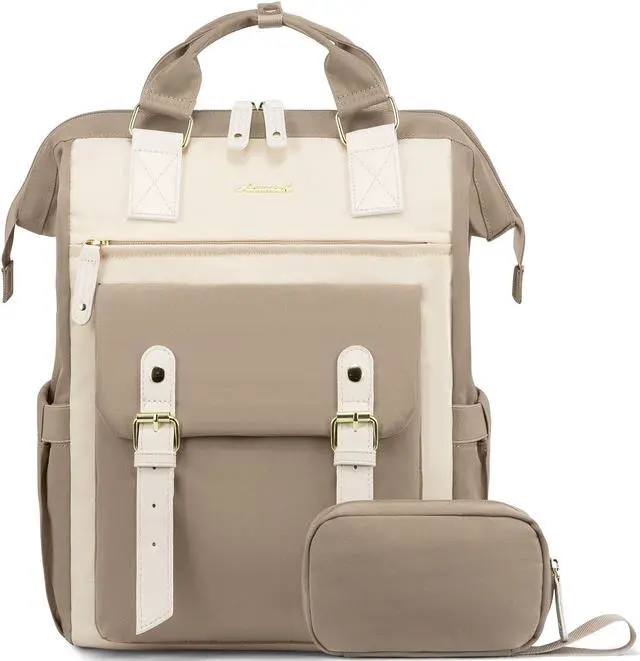 Main image of LOVEVOOK 17 inch Laptop Backpack for Women, Teacher Nurse Work Travel Backpacks Purse,Computer Bag with USB Charging Port, Khaki Beige