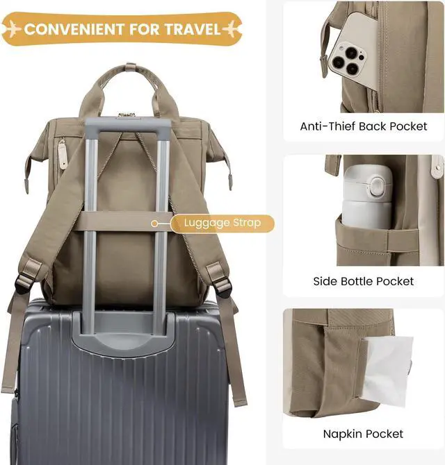 Alt view image 5 of 5 - LOVEVOOK 17 inch Laptop Backpack for Women, Teacher Nurse Work Travel Backpacks Purse,Computer Bag with USB Charging Port, Khaki Beige