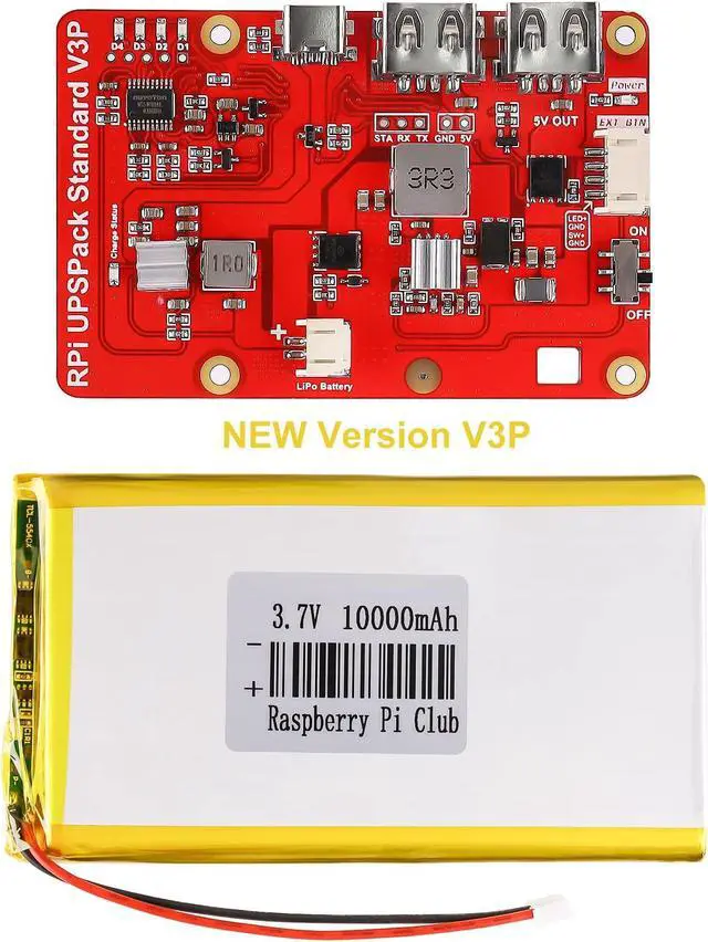 Main image of MakerFocus Raspberry Pi 4 Battery Pack UPS, V3Plus Expansion Board with 10000mAh Battery, Type-C Interface for RPI 5 4B 3B+ 3B 2B+