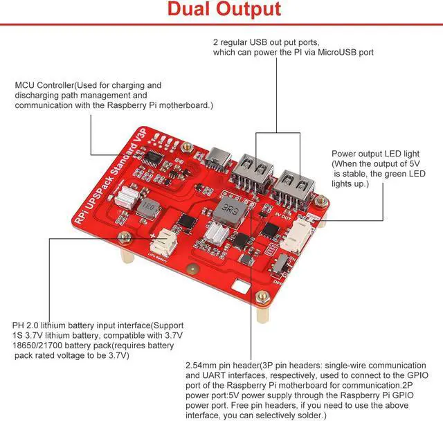 Alt view image 3 of 5 - MakerFocus Raspberry Pi 4 Battery Pack UPS, V3Plus Expansion Board with 10000mAh Battery, Type-C Interface for RPI 5 4B 3B+ 3B 2B+