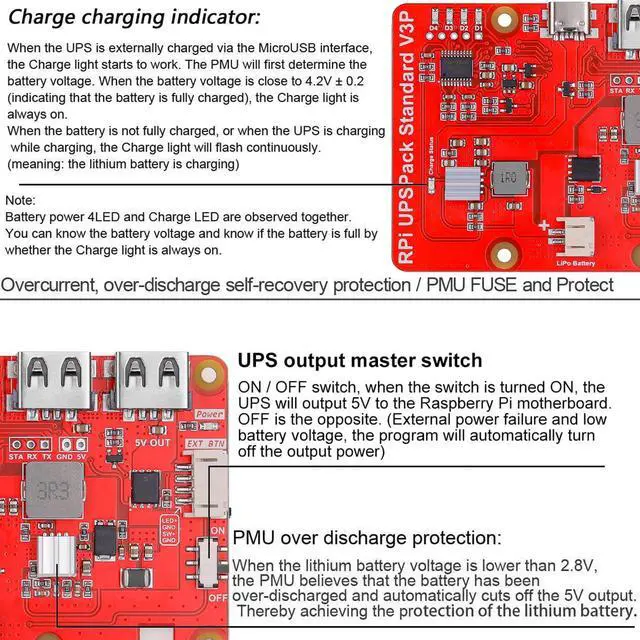 Alt view image 5 of 5 - MakerFocus Raspberry Pi 4 Battery Pack UPS, V3Plus Expansion Board with 10000mAh Battery, Type-C Interface for RPI 5 4B 3B+ 3B 2B+