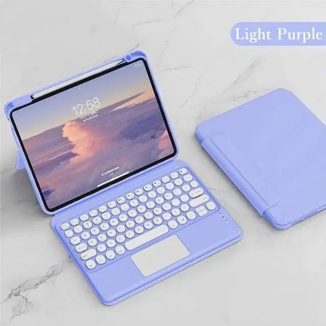 Alt view image 2 of 5 - HENGHUI Magnetic Case for iPad 9.7 Inch iPad 5th / 6th Generation Pro 9.7 Vertical Keyboard Case with Touchpad Cute Color Keyboard Clear Back Cover, Light Purple
