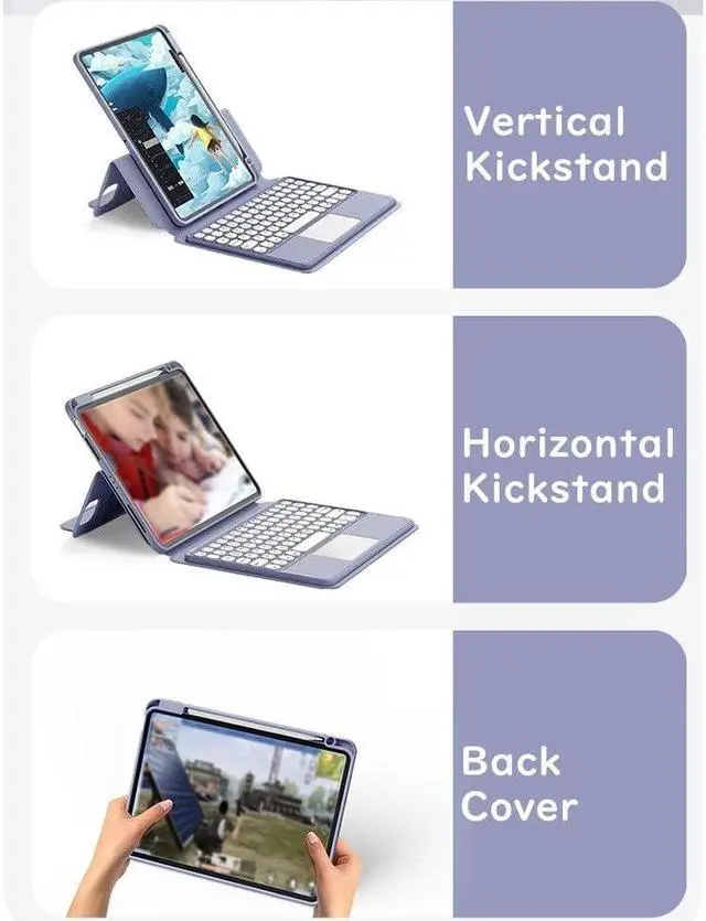 Alt view image 4 of 5 - HENGHUI Magnetic Case for iPad 9.7 Inch iPad 5th / 6th Generation Pro 9.7 Vertical Keyboard Case with Touchpad Cute Color Keyboard Clear Back Cover, Light Purple