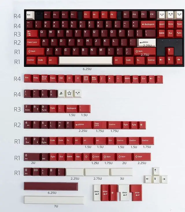 Main image of mintcaps PBT Keycaps Set 173 Keys Cherry Profile Doubleshot Custom Keyboard Red Keycaps ISO ANSI for Cherry MX 60% 65% 70% 75% 95% Mechanical Keyboards