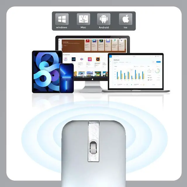 Alt view image 3 of 5 - Bluetooth Wireless Arc Mouse, Dual Model (2.4G+BT5.1) Rotating Foldable Mouse for Microsoft, Rechargeable Portable Mice for Laptop, Notebook, PC, MacBook, Chromebook