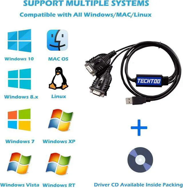 Alt view image 5 of 5 - TECHTOO 2 Port Professional FTDI CHIP USB to RS232 Serial Cable DB9 Serial Adapter Converter 9-Pin Male to Male with Hexnuts (W/Hexnuts, 2 RS232 Port)