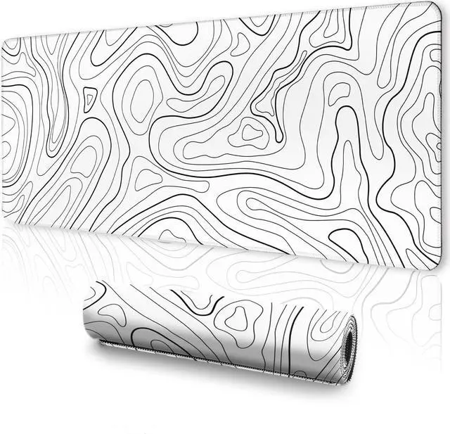 Main image of UJoowalk White Mouse Pad, Topographic Mouse Pad Large, Gaming Mouse Pad, XXXL Mousepad, Keyboard and Mouse Pad, Desk Mat, 47.2 x 23.6 in, Minimalist Contour for Office