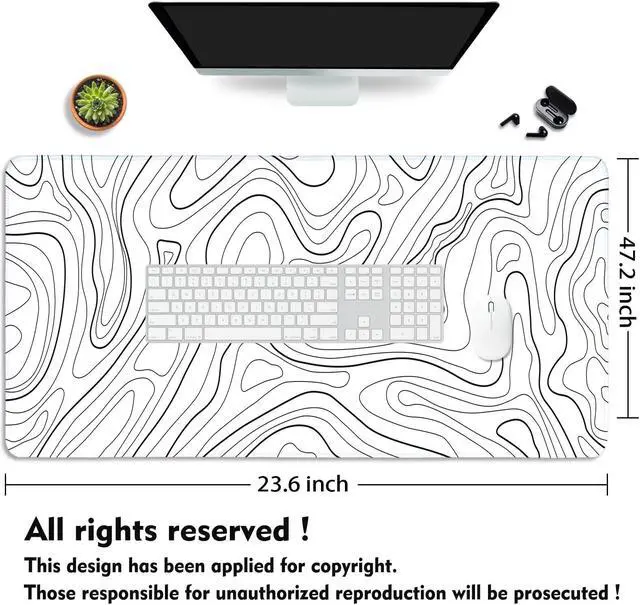 Alt view image 2 of 5 - UJoowalk White Mouse Pad, Topographic Mouse Pad Large, Gaming Mouse Pad, XXXL Mousepad, Keyboard and Mouse Pad, Desk Mat, 47.2 x 23.6 in, Minimalist Contour for Office