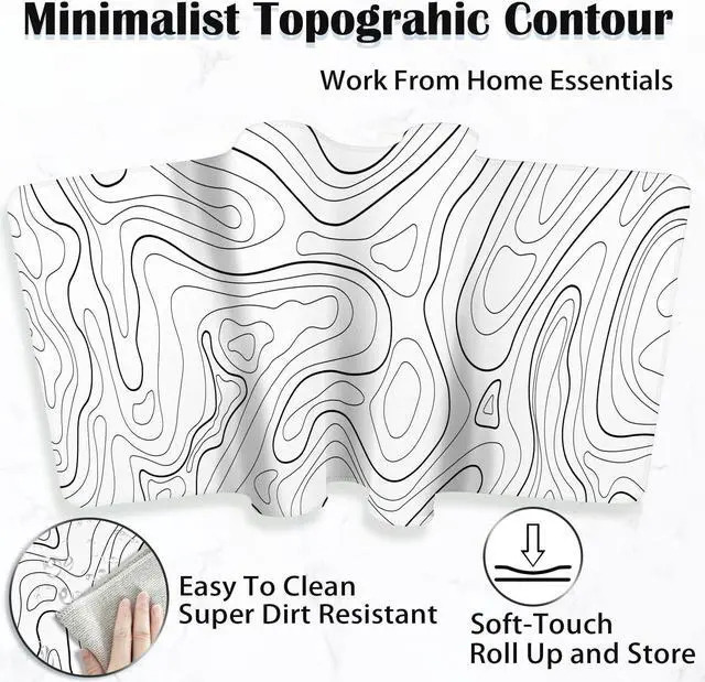 Alt view image 3 of 5 - UJoowalk White Mouse Pad, Topographic Mouse Pad Large, Gaming Mouse Pad, XXXL Mousepad, Keyboard and Mouse Pad, Desk Mat, 47.2 x 23.6 in, Minimalist Contour for Office