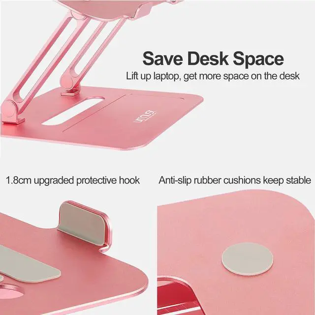 Alt view image 3 of 5 - Urmust Adjustable Laptop Stand for Desk Aluminum Computer Stand for Laptop Riser Holder Notebook Stand Compatible with MacBook Air Pro Ultrabook All Laptops 11-17 inch (Rose Gold)