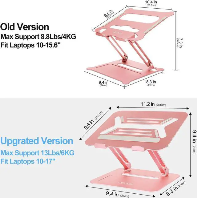 Alt view image 4 of 5 - Urmust Adjustable Laptop Stand for Desk Aluminum Computer Stand for Laptop Riser Holder Notebook Stand Compatible with MacBook Air Pro Ultrabook All Laptops 11-17 inch (Rose Gold)