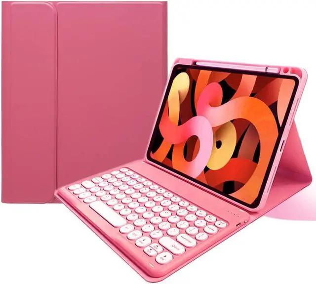 Alt view image 2 of 5 - kaitesi Keyboard Case Mouse for iPad Air 11 inch M2/ iPad Air 5th 4th Generation 10.9"/ iPad Pro 11 4th/3rd/2nd/1st Generation Cute Round Keys Detachable Keyboard (Dark Pink)