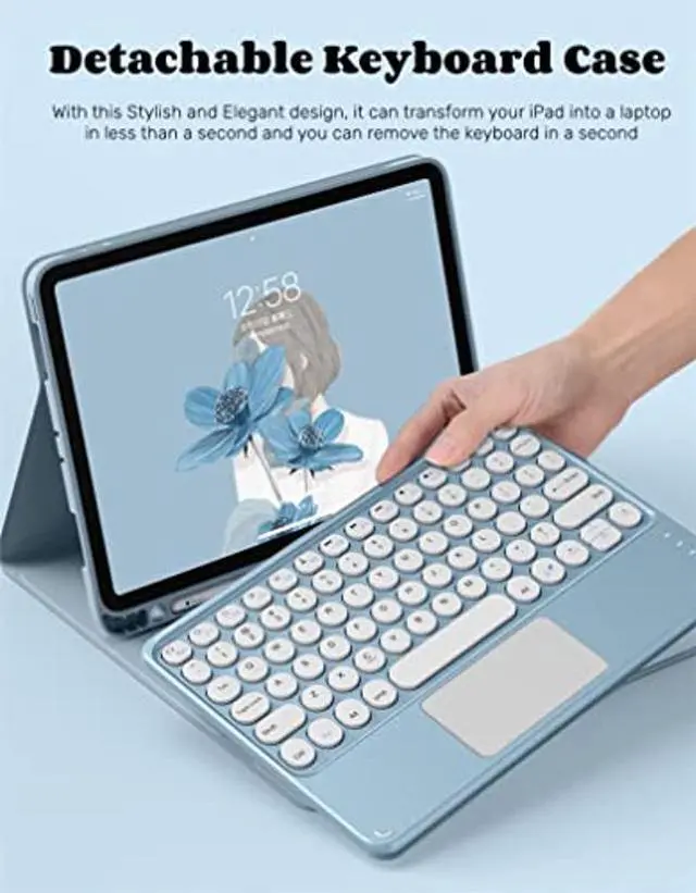 Alt view image 3 of 5 - AnMengXinLing iPad Keyboard Case for iPad 2018 (6th Gen) - iPad 2017 (5th Gen) - iPad Pro 9.7 - iPad Air 2&1-Touchpad Detachable Keyboard with Pencil Holder -Slim Leather Folio Smart Cover