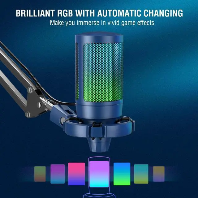 Alt view image 3 of 5 - FIFINE USB Gaming Streaming Recording PC Microphone Kit, RGB Condenser Computer Mic Bundle for Podcasts, Audio, Vocal, Video on Mac/Desktop/Laptop, with Boom Arm Stand-A6T Blue